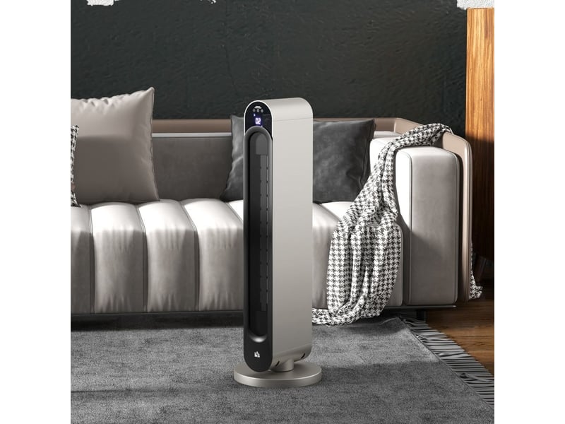  Chauffage soufflant ptc 2200 w 25 x 25 x 73,5 cm argent en plastique, oscillant avec minuterie 12 heures  - Conforama B