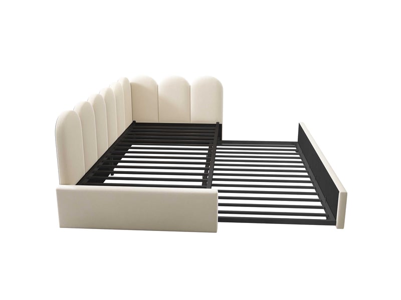  Lit banquette gigogne 90x200 cm, lit tiroir 90x190 cm, sommier à lattes, dossier en l, velours beige C-DEGAYUN - Conforama D