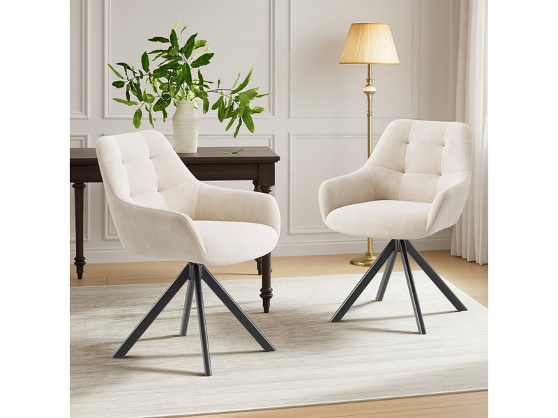  Lot 2 chaise pivotante premium avec demi-accoudoirs - chaise rotation à 360°base métallique haute stabilité, beige  - Conforama B