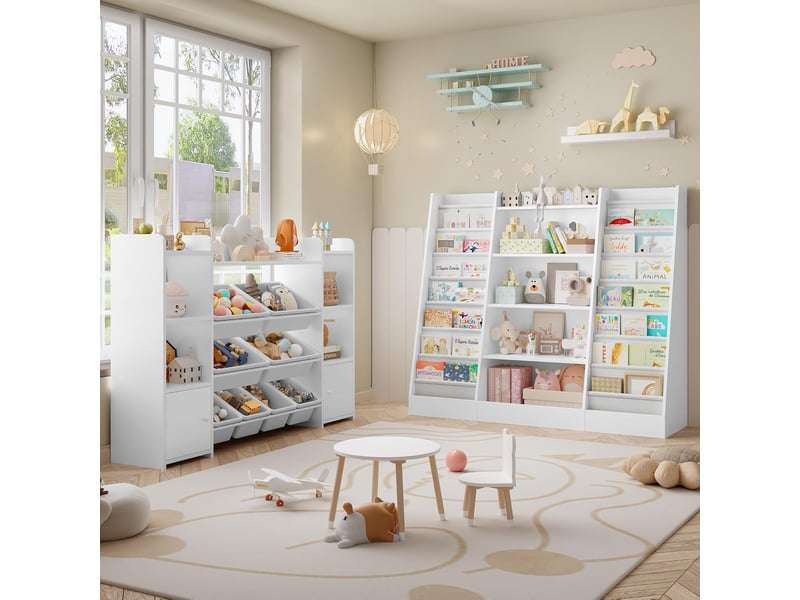  Bibliothèque enfant étagère enfant avec 14 étagères à livres blanc  - Conforama E