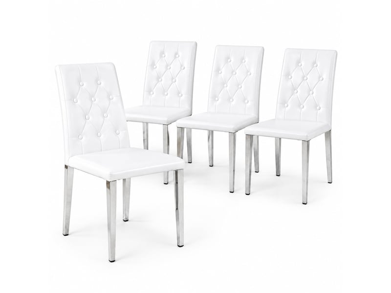  Lot de 4 chaises de salle à manger en pu blanc, pieds métal argenté brillant  - Conforama A