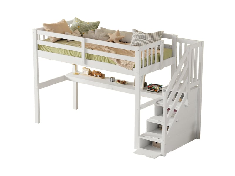  Modenvie lit mezzanine 90x200 cm - avec bureau et rangements intégrés, sans matelas - blanc  - Conforama A