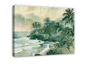 Tableau décoration murale impression sur toile plage palmiers vert - 100x70 cm - tableau décoration murale chambre et salon
