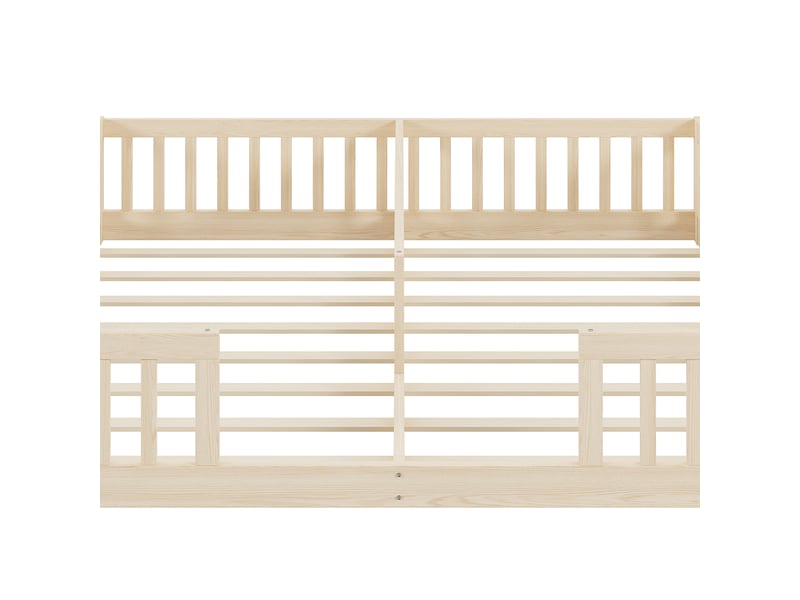Lit enfant 90x200 cm x 2 - lit au sol avec barrière de sécurité et sommier à lattes - naturel (matelas non inclus)  - Conforama E