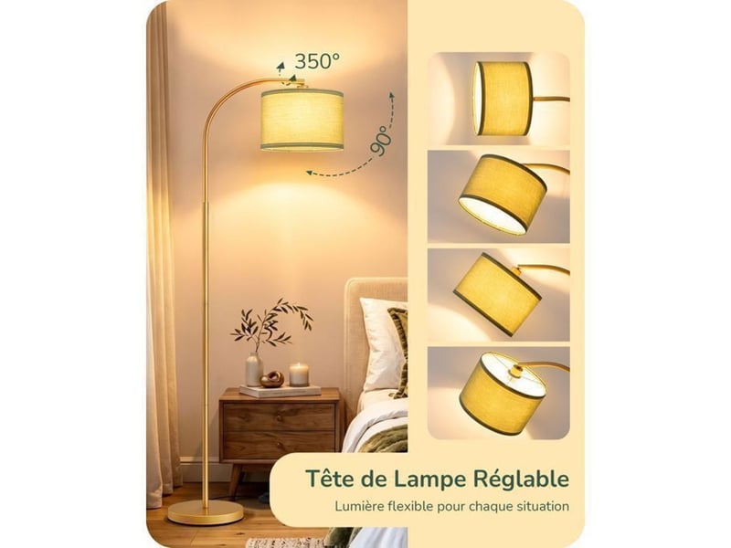  Lampadaire salon tête articulée orientable 350 e27 led 2700k vert or 370618_AADDE38522_6_DROPFR - Conforama C