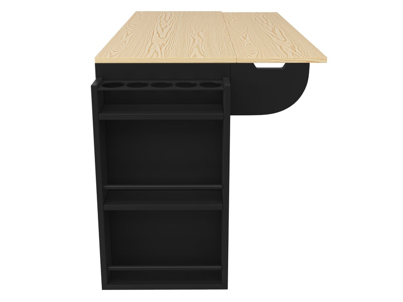 Îlot de cuisine noir avec portes coulissantes, desserte sur roulettes, chariot de cuisine avec porte-épices et porte-serviettes, plateau en mdf - Conforama R