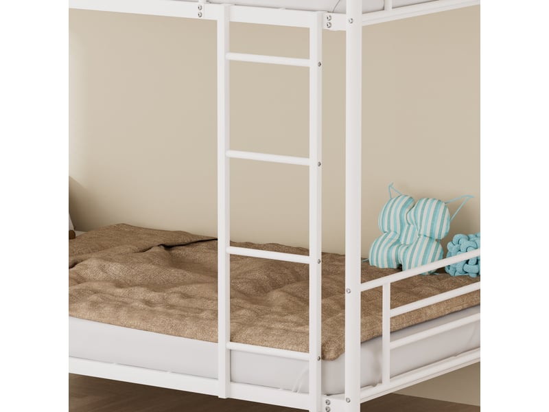  Lit superposé 90x190 métal blanc avec échelle et barrière de sécurité anti-chute  - Conforama E