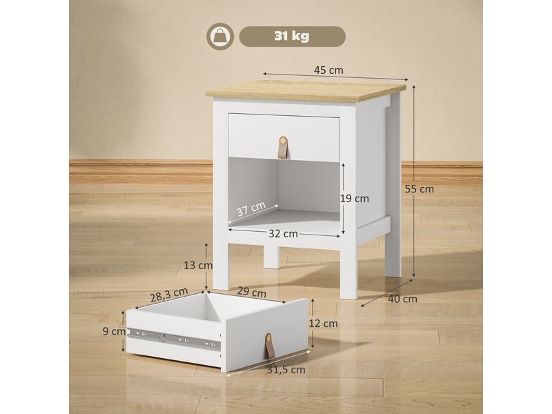  Lot de 2 tables de chevet avec tiroir et compartiment ouvert blanc 45 x 40 x 55 cm  - Conforama C