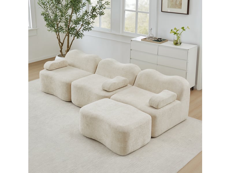  Canapé d'angle modulaire ulevr 3 places avec ottomane, assise profonde en velours beige, 288 x 167 x 70 cm  - Conforama B
