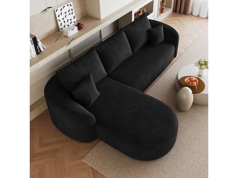 Canapé d'angle 4 places sans montage 266 cm chenille noire - mousse compressée confortable - Conforama D