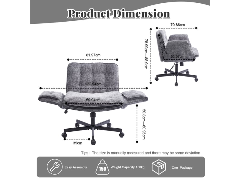  Chaise de bureau pivotante 360° à hauteur réglable - lpospi - accoudoirs rabattables, tissu chenille gris foncé  - Conforama D