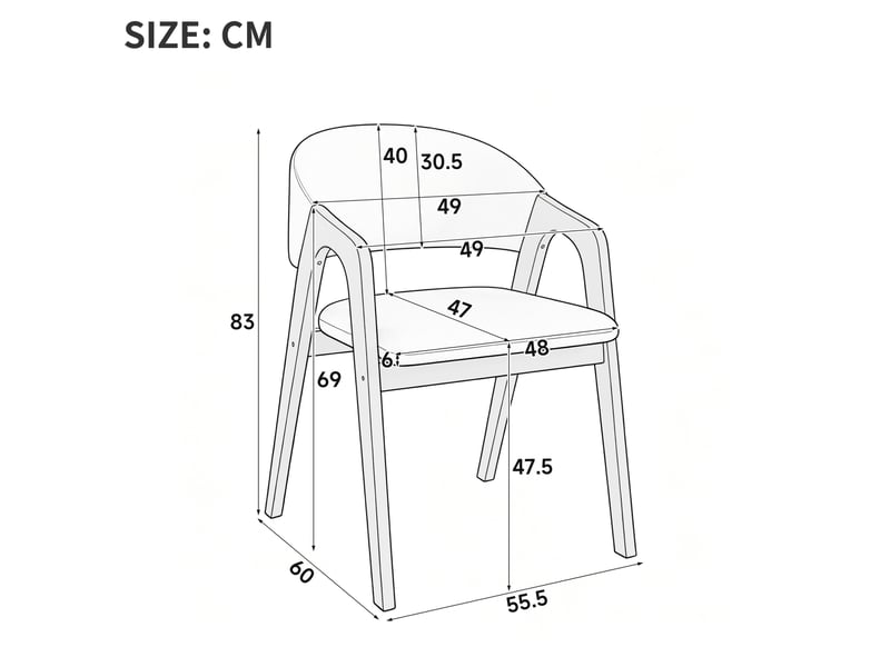  Lot de 2 chaises de salle à manger avec accoudoirs, lin beige avoine et bois coloris noyer  - Conforama E