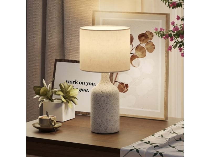  Lampe de table en céramique sable et beige, abat-jour en lin, 22 x 22 x 45 cm, pour chevet et bureau  - Conforama C