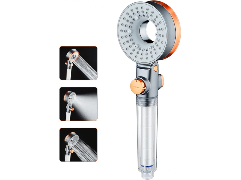 Pommeau de douche à économie d'eau, pomme de douche avec 5 filtres, avec 3 modes spa, conduite d'eau de 2 m - Conforama A