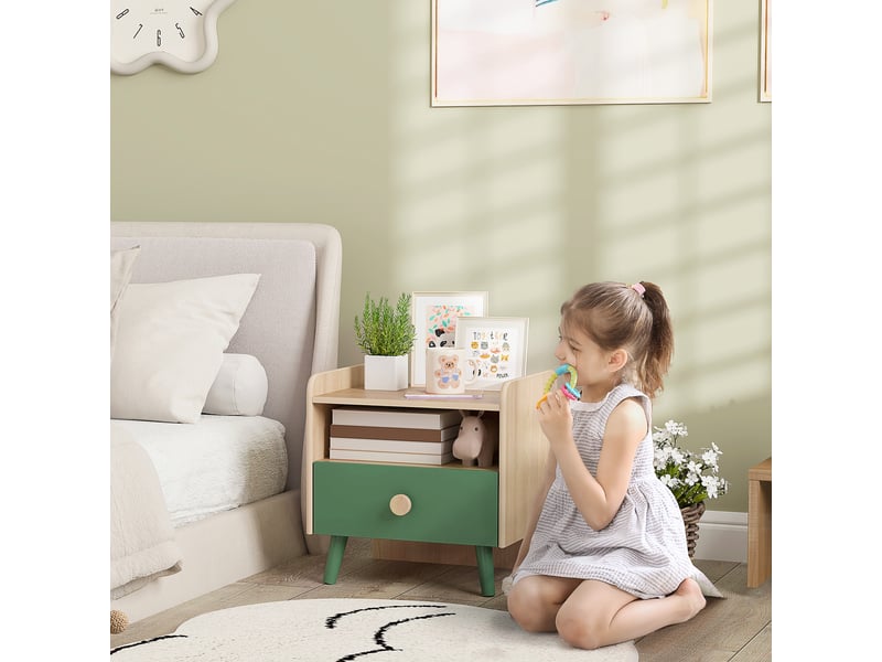  Table de chevet enfant table de nuit enfant avec tiroir et niche, petite table d'appoint en bois pour chambre d'enfant  - Conforama A