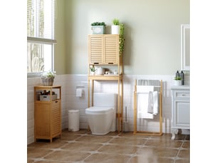 Porte-serviettes en bambou sur pieds avec 3 barres support 48 x 25,8 x 94 cm - pour serviette étagère de salle de bain