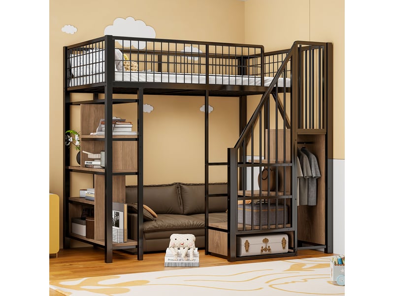  Lit mezzanine 90x200 cm coloris noir métal lit enfant noir - Conforama B