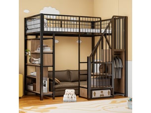 Lit mezzanine 90x200 cm <strong>MERAX</strong>  <strong>lit enfant noir</strong> coloris noir