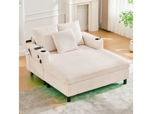 Chaise-longue généreuse avec porte-boissons, usb et led — parfait salon, chambre ou véranda