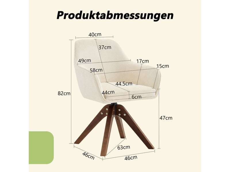  Lot de 2 chaises de salle à manger pivotantes 360°,avec pieds noyer,tissu,crème  - Conforama C