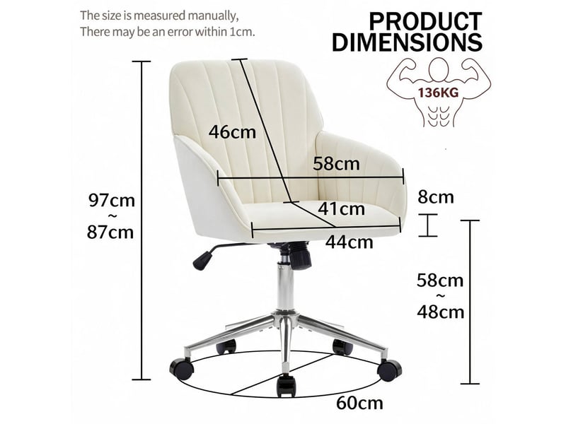  Chaise de bureau réglable en hauteur ergonomique pour maison et chambre, pivotante 360° avec dossier, parfaite pour les longues sessions de travail  - Conforama E