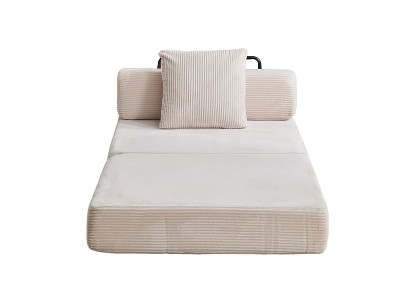  Canapé convertible en lit une place, canapé de sol pliable en velours côtelé blanc, avec accoudoirs, coussin et matelas  - Conforama A