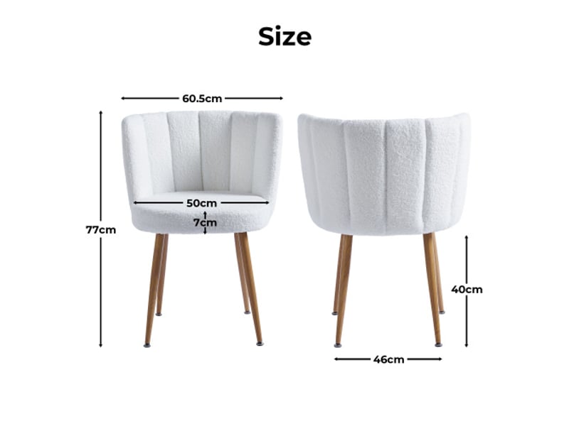  2 chaises blanches modernes – pieds tubes métal couleur bois – assise poils courts – dossier confortable – idéal salon café  - Conforama C