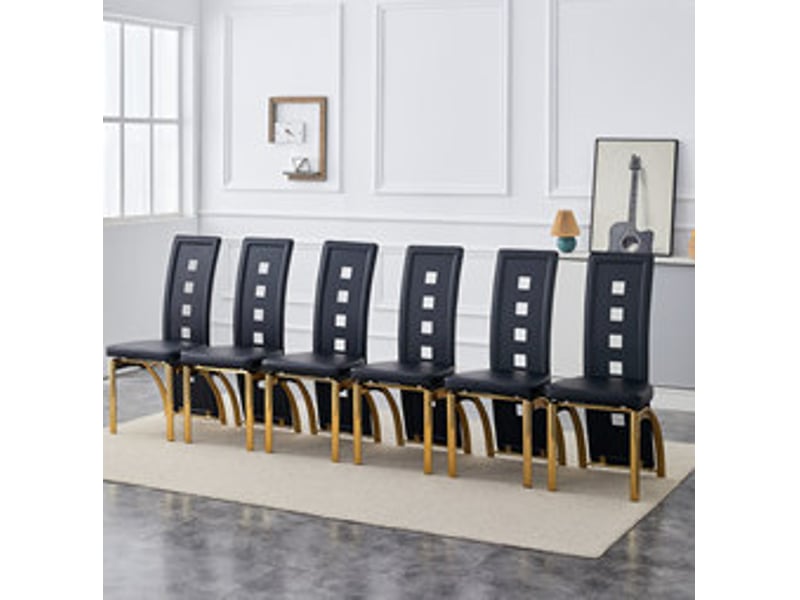  Lot de 6 chaises de salle à manger 43x49x102,5 cm dossier ajouré métal polyuréthane (pu) noir et doré  - Conforama B