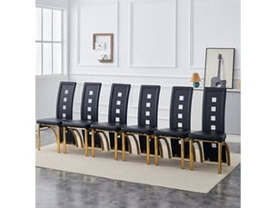 Lot de 6 chaises de salle à manger 43x49x102,5 cm dossier ajouré métal polyuréthane (pu) noir et doré