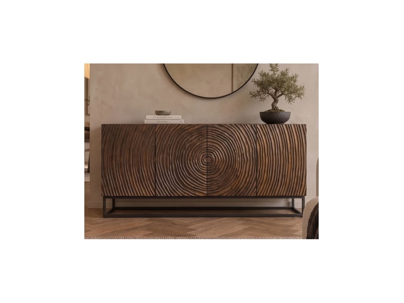  Buffet zenwood 160 cm en bois de manguier foncé – 4 portes sculptées, marron et noir  - Conforama E