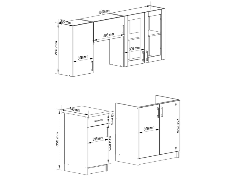 Ensemble de cuisine vitré akord lima 1.8m h720 blanc 180 cm 7 portes 1 tiroir façade chêne sonoma 8 étagères 180x44,5x203 cm LIMA 1.8m - Conforama C