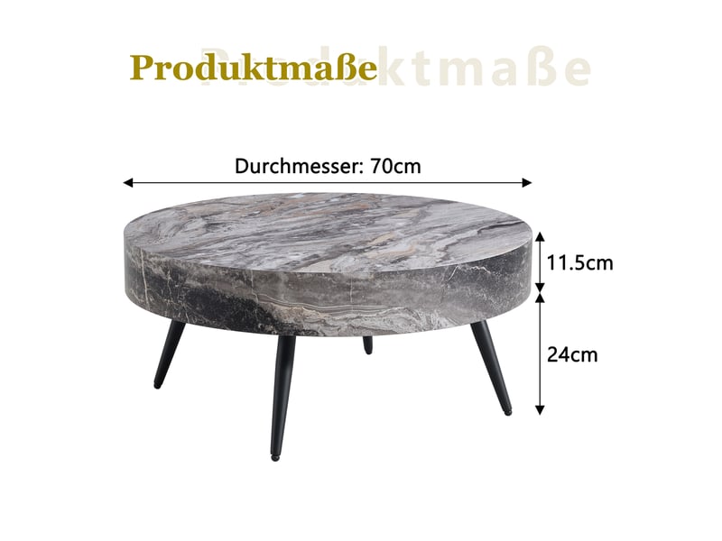  Table basse rond 70×70×35.5 cm, mdf et métal, noir et gris Fay Lum - Conforama C