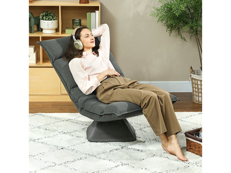  Chaise de sol pivotante à 360°, fauteuil pliable en velours 70x62x95cm, gris foncé  - Conforama C