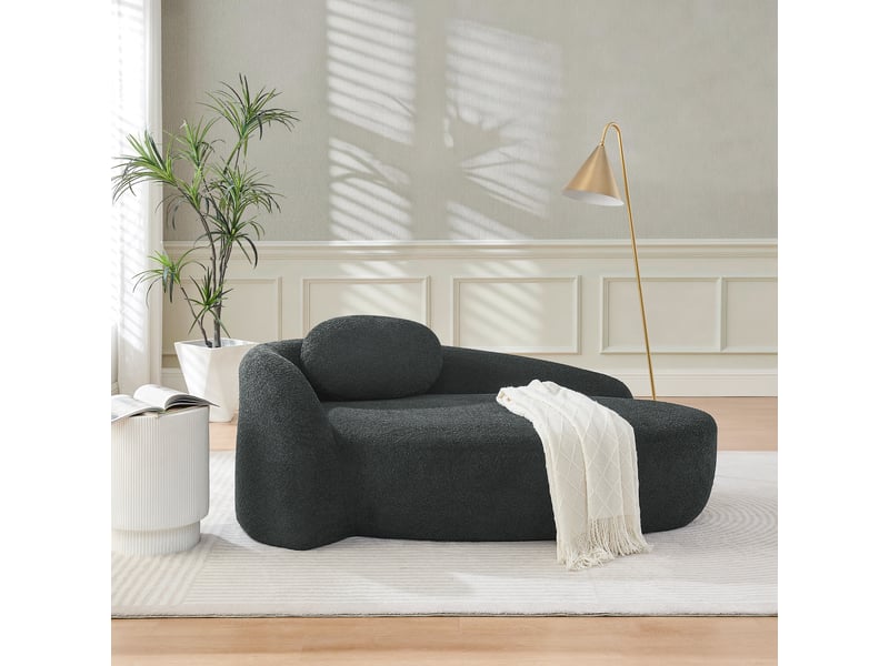  Canapé une place en tissu peluche noir au design arrondi, canapé moelleux avec coussin, pour salon, chambre ou bureau  - Conforama R