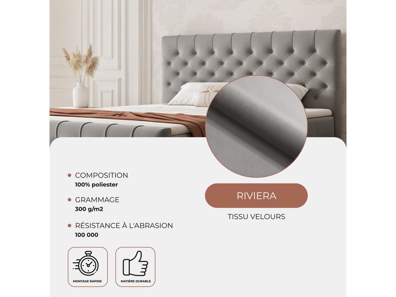  Lit adulte jolie - 120x200 cm - avec matelas à ressorts - coffre de rangement à ouverture latérale - gris clair JOLIE - Conforama C