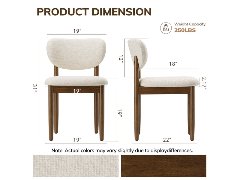 Lot de 2 chaises de salle à manger en chenille, pieds en bois, dossier ergonomique, assise rembourrée confortable, style moderne pour salle à manger et cuisine,beige - Conforama D
