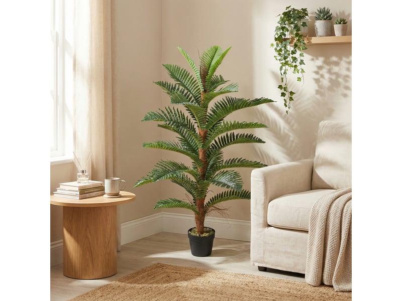  Palmier artificiel palmier 120 cm avec 24 feuilles en peva, plante décorative avec pot en plastique, vert  - Conforama C
