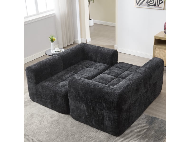  Canapé 2 places tissu en chenille douce avec coussins,canapé avec poches latérales,canapé modulable,design moderne noir 158x90x60cm - Conforama D