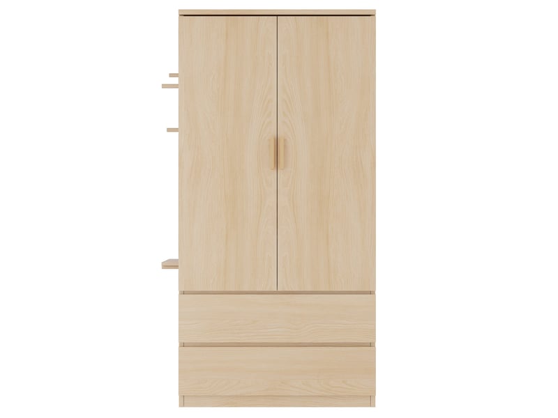  Armoire 2 portes 2 tiroirs 70x50x170 cm, finition bois clair  - Conforama R