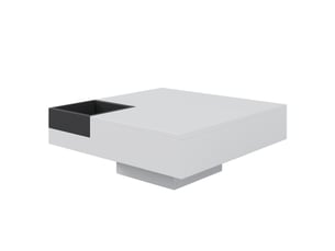 Table basse carrée 72x72x30 cm avec rangement et led, blanc et noir