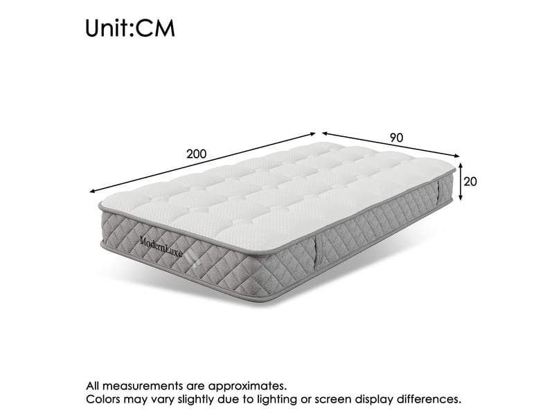  Matelas à ressorts ensachés 90x200 cm épaisseur 20cm, 7 zones confort, mousse froide, fermeté H3 mi-ferme, OEKO-TEX, 4 poignées, emballage sous vide  - Conforama C