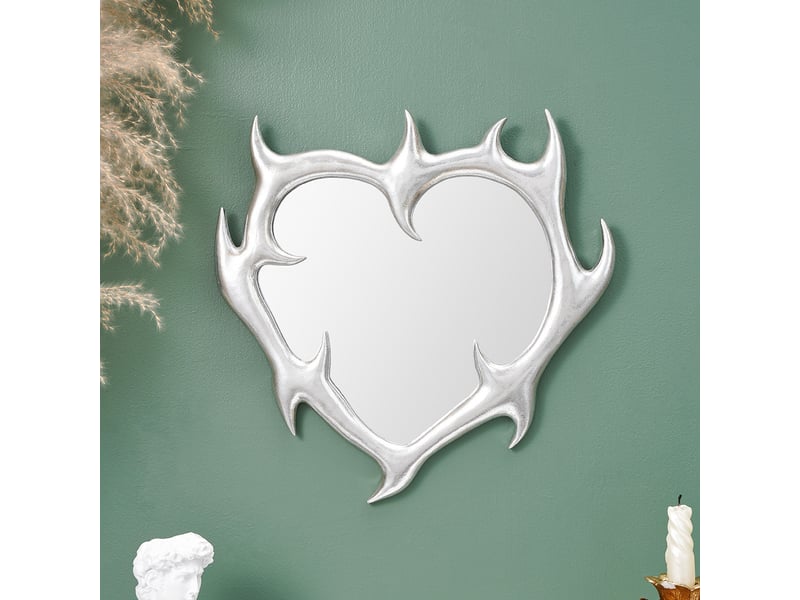  Miroir mural en résine argentée en forme de cœur – miroir en relief de style européen – décoration bohème pour salon ou bureau – 32,5 x 35 cm  - Conforama C