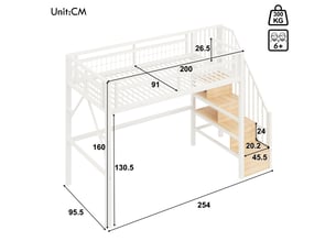 Lit mezzanine 90x200 cm <strong></strong>  <strong></strong> coloris blanc