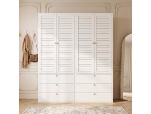 Armoire chambre 180x50x200cm, garde-robe 4 portes à persiennes, pour chambre et dressing, en panneaux de particules style moderne, blanc