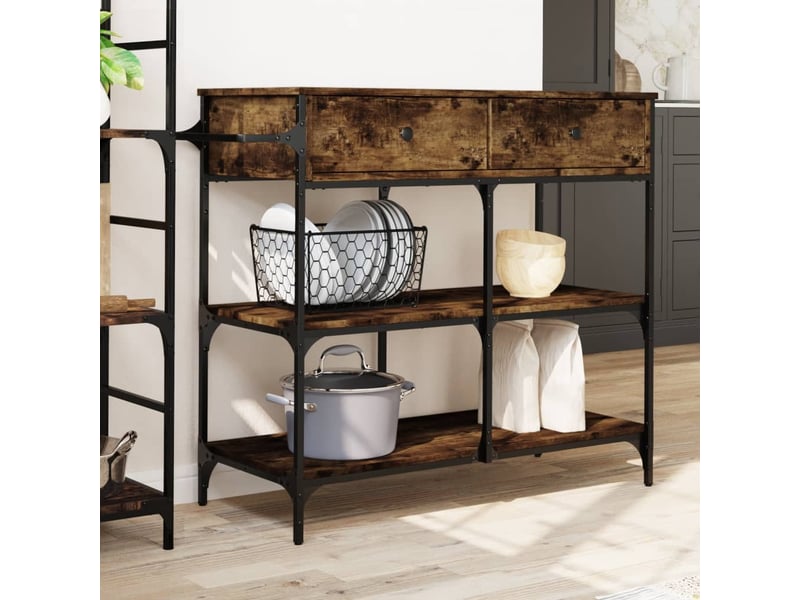  Desserte de cuisine, chariot de rangement chêne fumé 105x42x95 cm bois d'ingénierie  - Conforama C