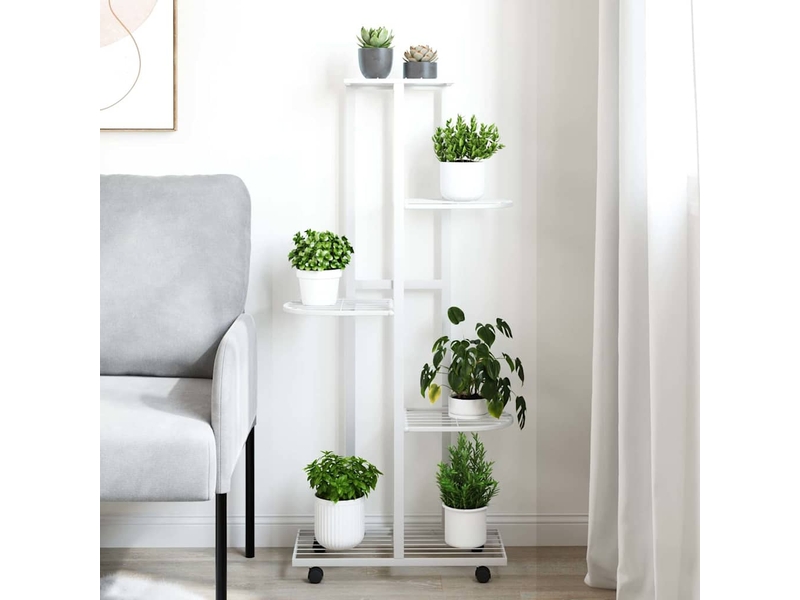  Jardinière - bac à fleurs à 5 niveaux avec roues 44x23x100 cm blanc fer  - Conforama C