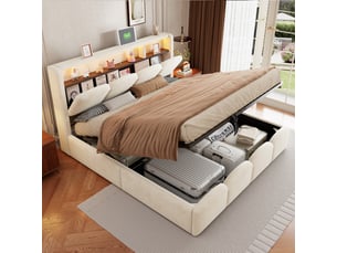 Lit coffre 140x200 cm <strong></strong> <strong></strong> coloris beige