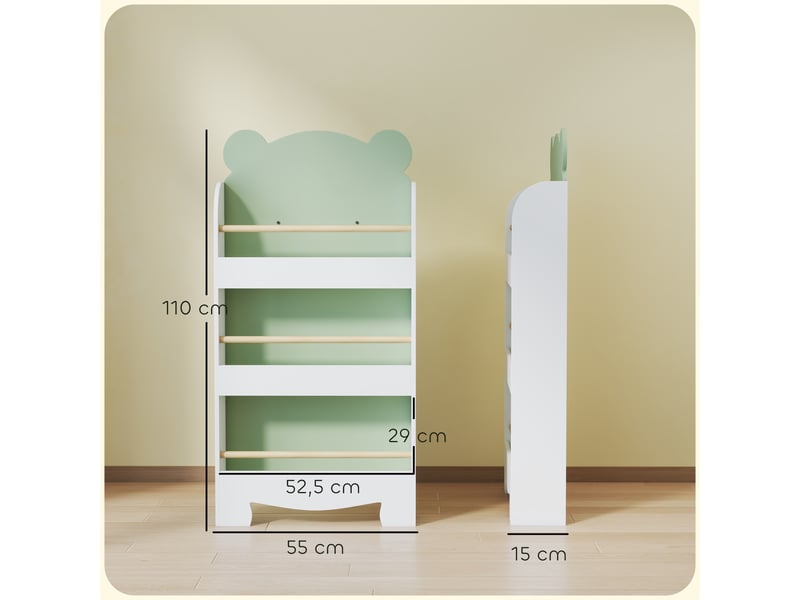  Bibliothèque pour enfant, rangement livre enfant 3 niveaux pour salle de jeux, chambre d'enfant, vert  - Conforama E