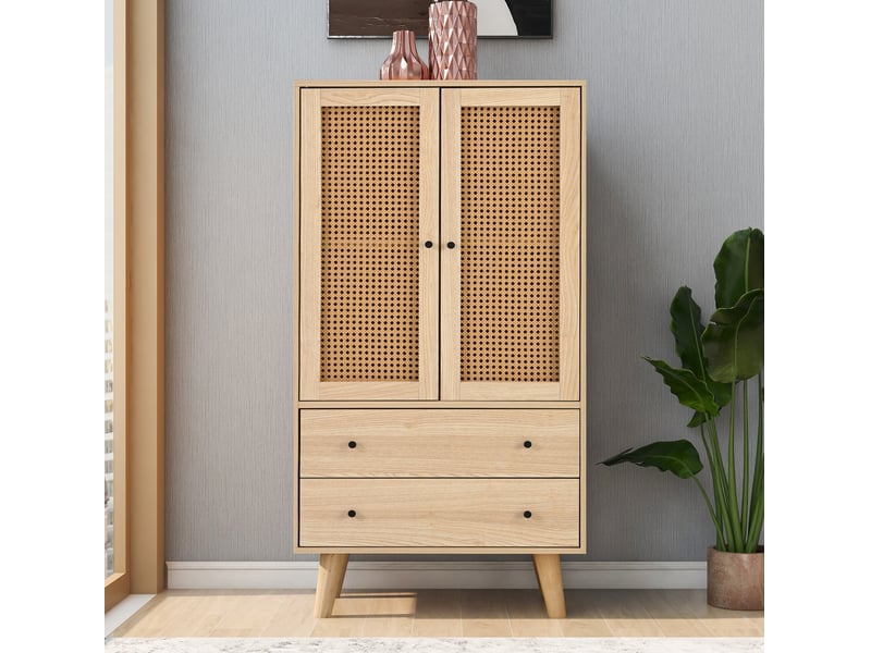 Buffet haut chêne clair avec 2 portes et 2 tiroirs, 60 x 40 x 120 cm - Conforama B