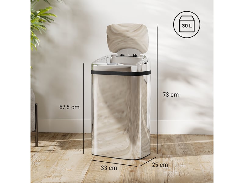  Poubelle automatique à capteur 30 l en acier inoxydable 33 x 25 x 57,5 cm  - Conforama C